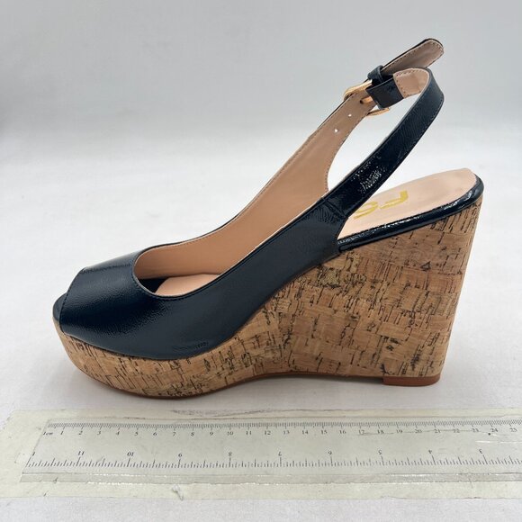 FSJ Black Peep Toe High Heel Wedge Sandals Slip on Cork Slingback Platform Pump - Picture 2 of 8